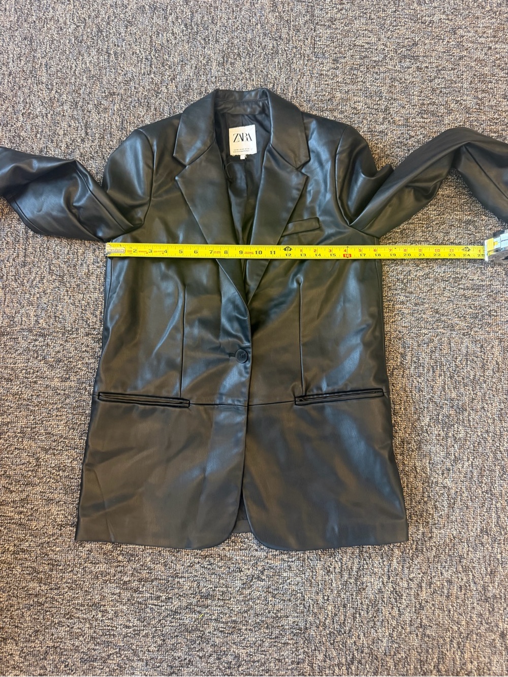 Zara Black Faux Leather Single-Button Blazer Women’s Size XS - Picture 4 of 10